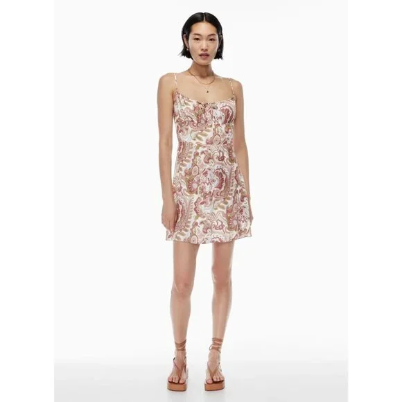 Aritzia WILFRED Bellow Paisley Floral Crepe Gathered Mini Slip Dress, Size 2 - Picture 11 of 16